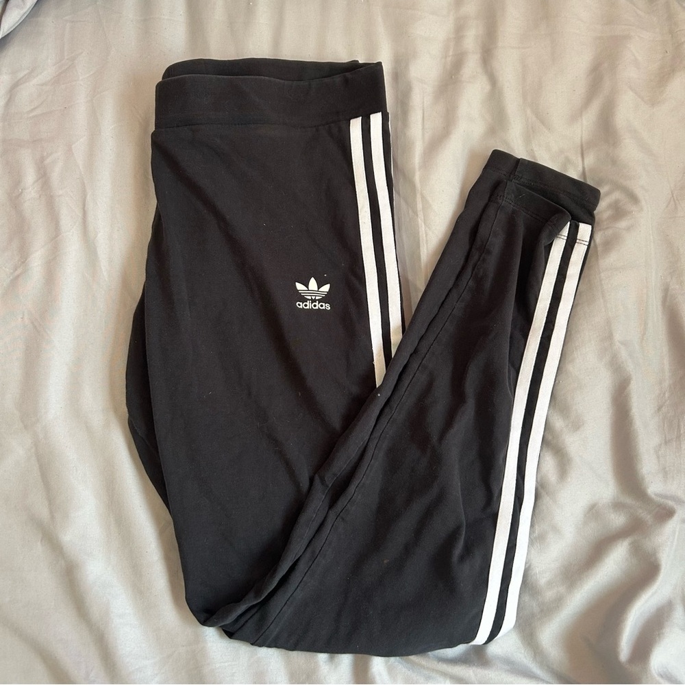 Adidas Women's Black Leggings with White Stripes